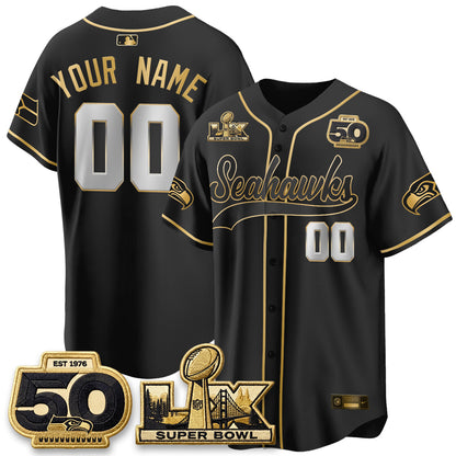 Seattle Seahawks SB LX Champs Gold Edition Baseball Custom Jersey - Stitch