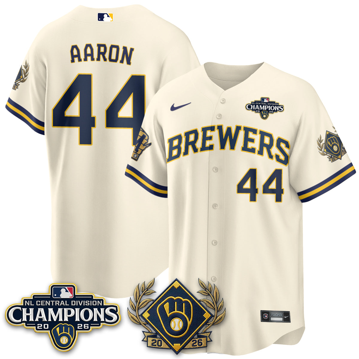 Milwaukee Brewers 2026 NL Division Champs Vapor Gold Jersey - Stitched