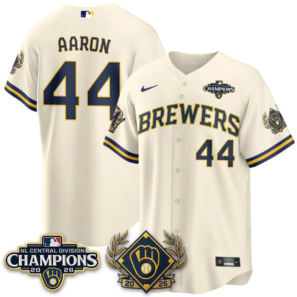 Milwaukee Brewers 2026 NL Division Champs Vapor Gold Jersey - Stitched
