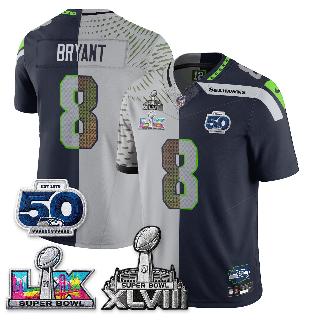 Seattle Seahawks SB LX Champs Split Edition Vapor Jersey - Stitch