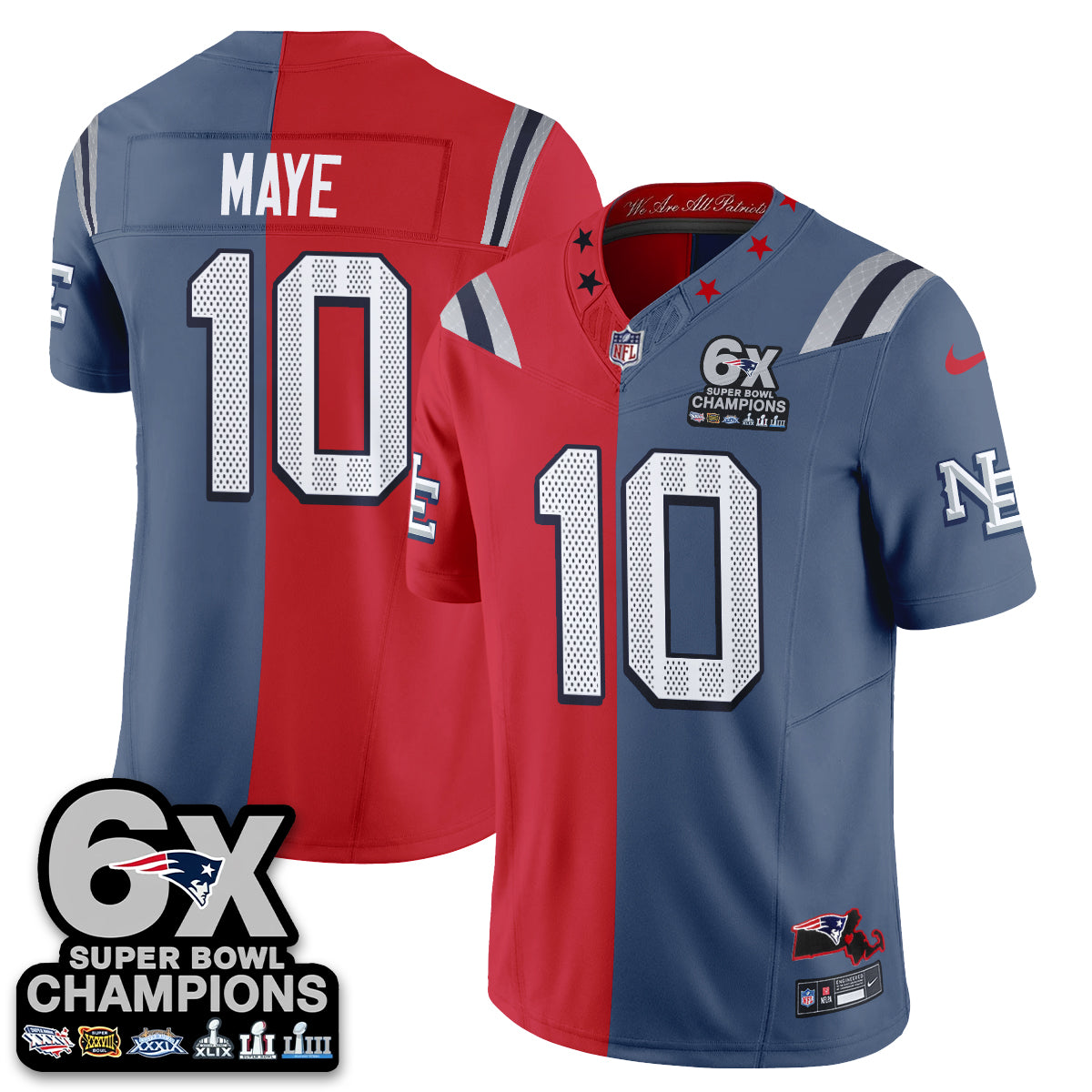 NE 6X Champs Rivalries Split Edition Vapor Jersey - Stitched (V2)
