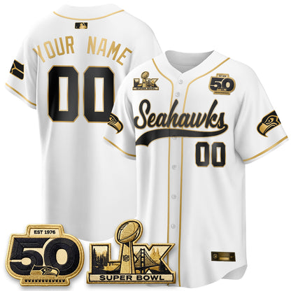 Seattle Seahawks SB LX Champs Gold Edition Baseball Custom Jersey - Stitch