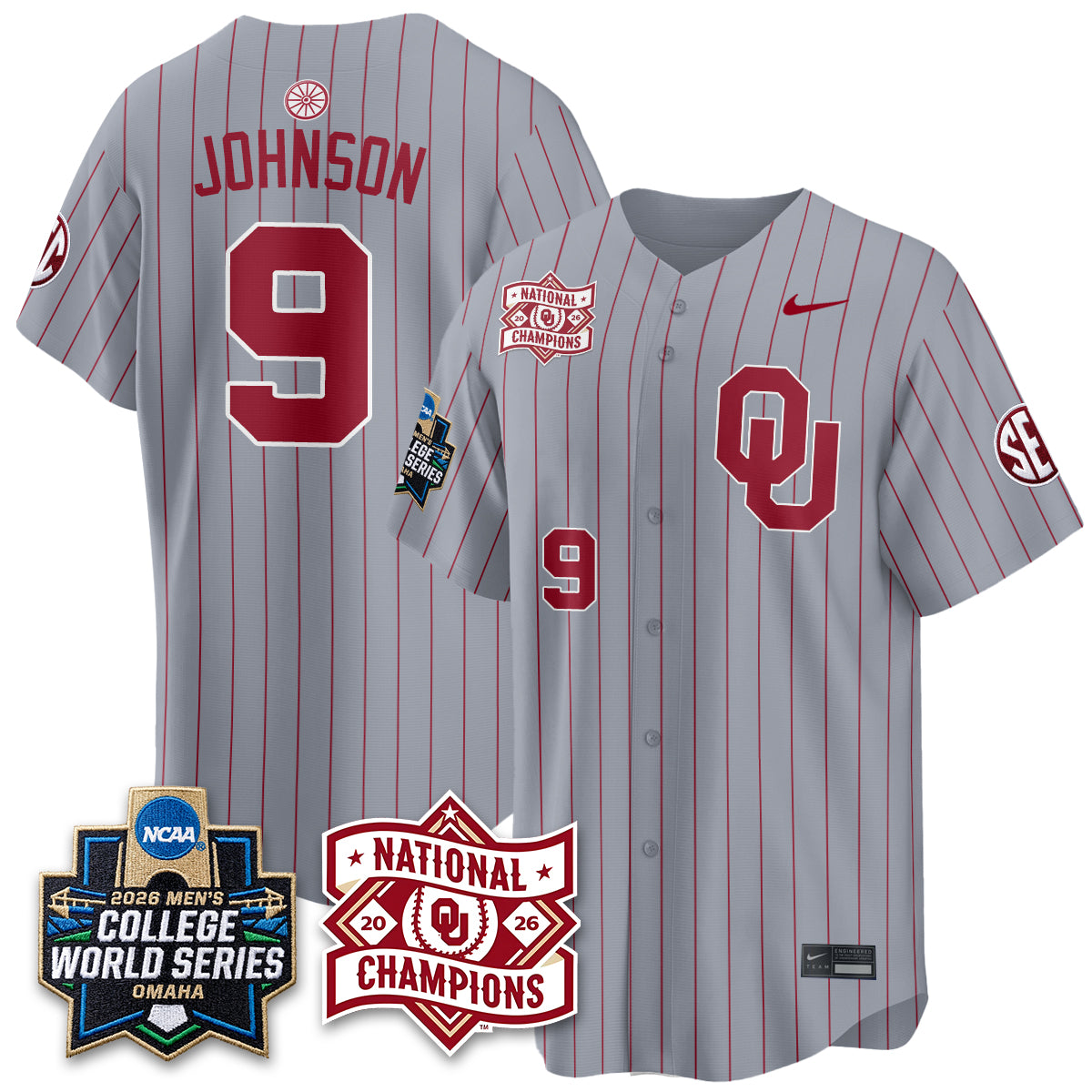 Oklahoma Sooners 2026 NCAA Baseball Men's College World Series Champions Vapor Jersey - Stitched