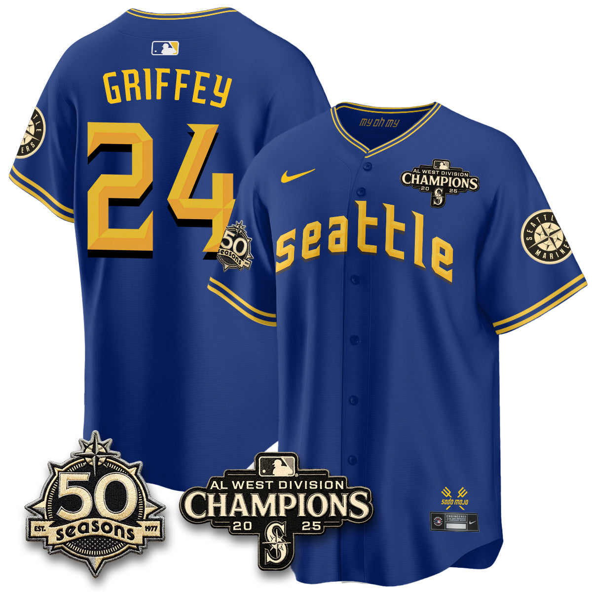SEA Limited Throwback Cream Jersey - 50th Anniversary & AL West Division Champions - All Stitched