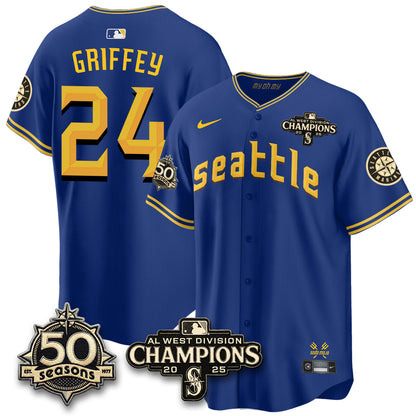 SEA Limited Throwback Cream Jersey - 50th Anniversary & AL West Division Champions - All Stitched