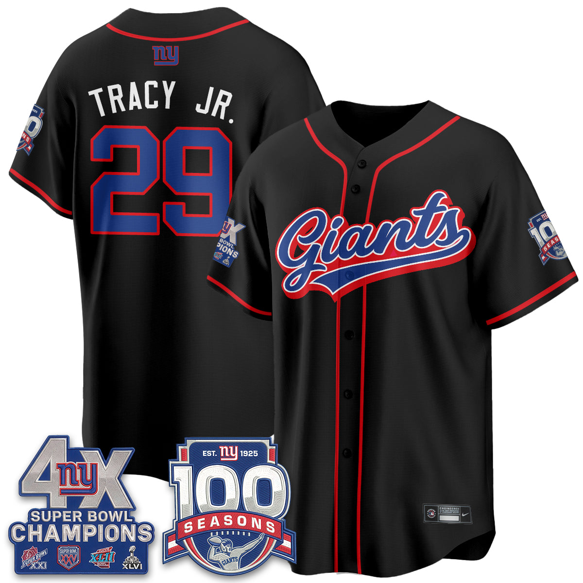 NYG 4X Champs & 100 Anniversary Vapor Baseball Jersey - Stitched