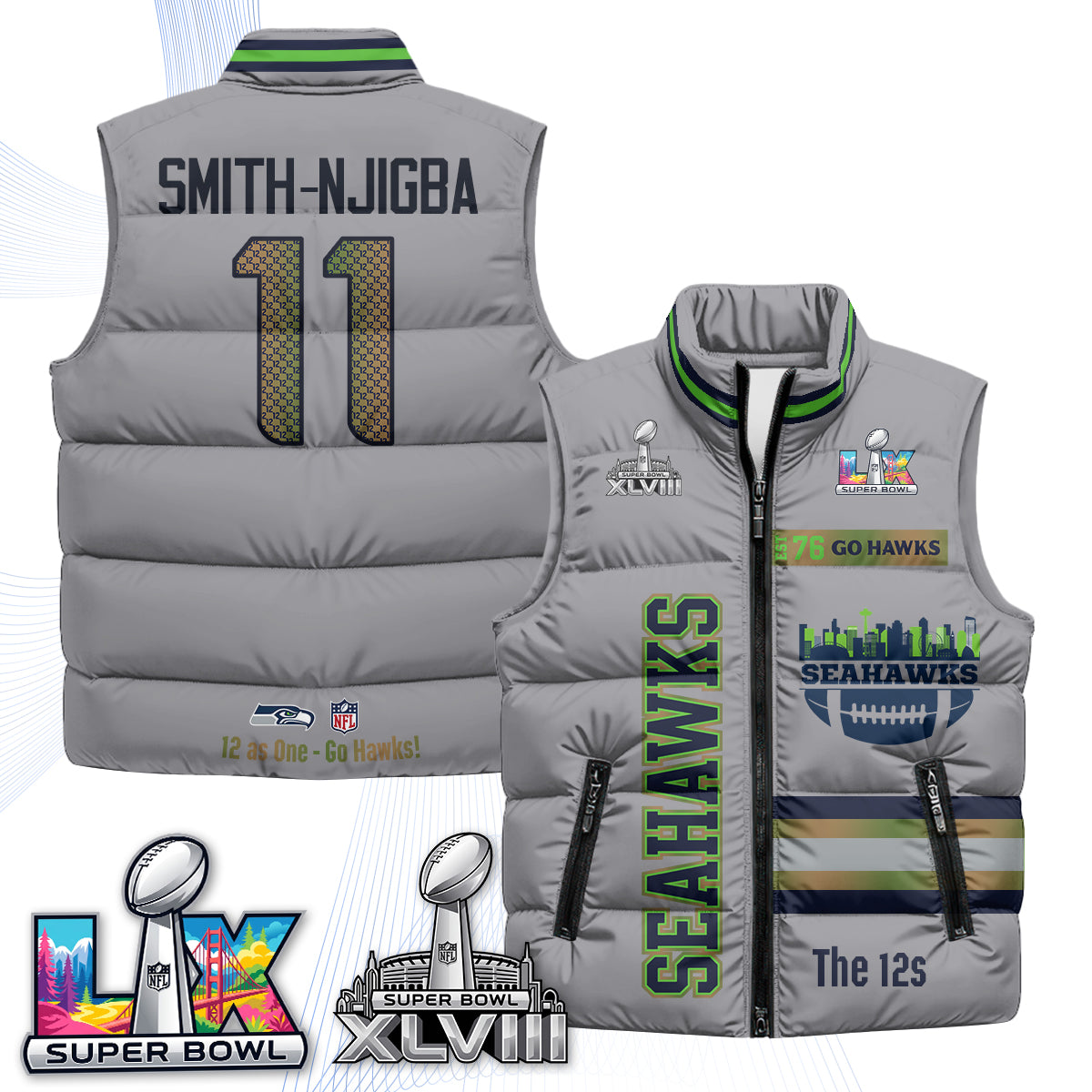 SEA "Go Hawks" Edition Puffer Vest - Printed