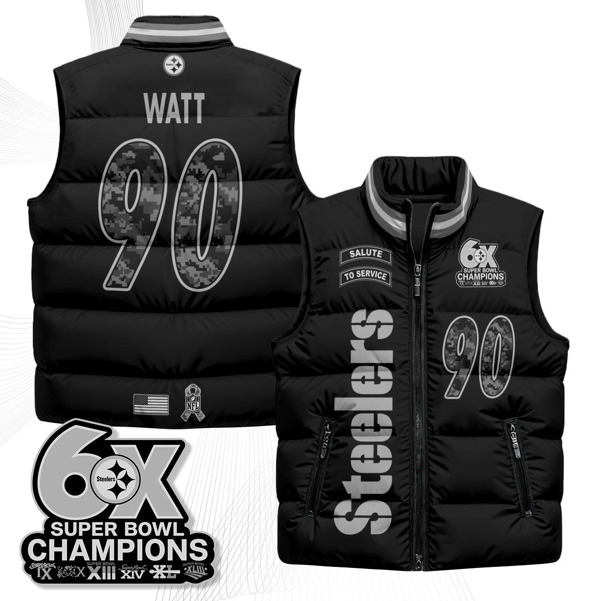 Pittsburgh Steelers 2026 Salute to Service Puffer Vest - Printed