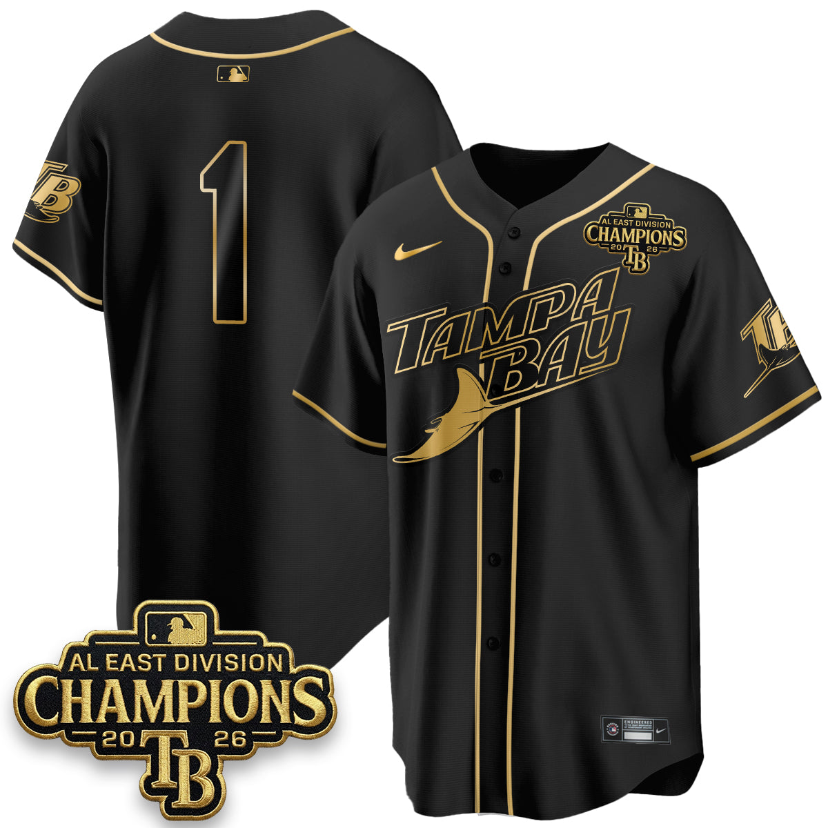 TB 2026 AL East Champs Gold Edition Vapor Jersey - Stitched