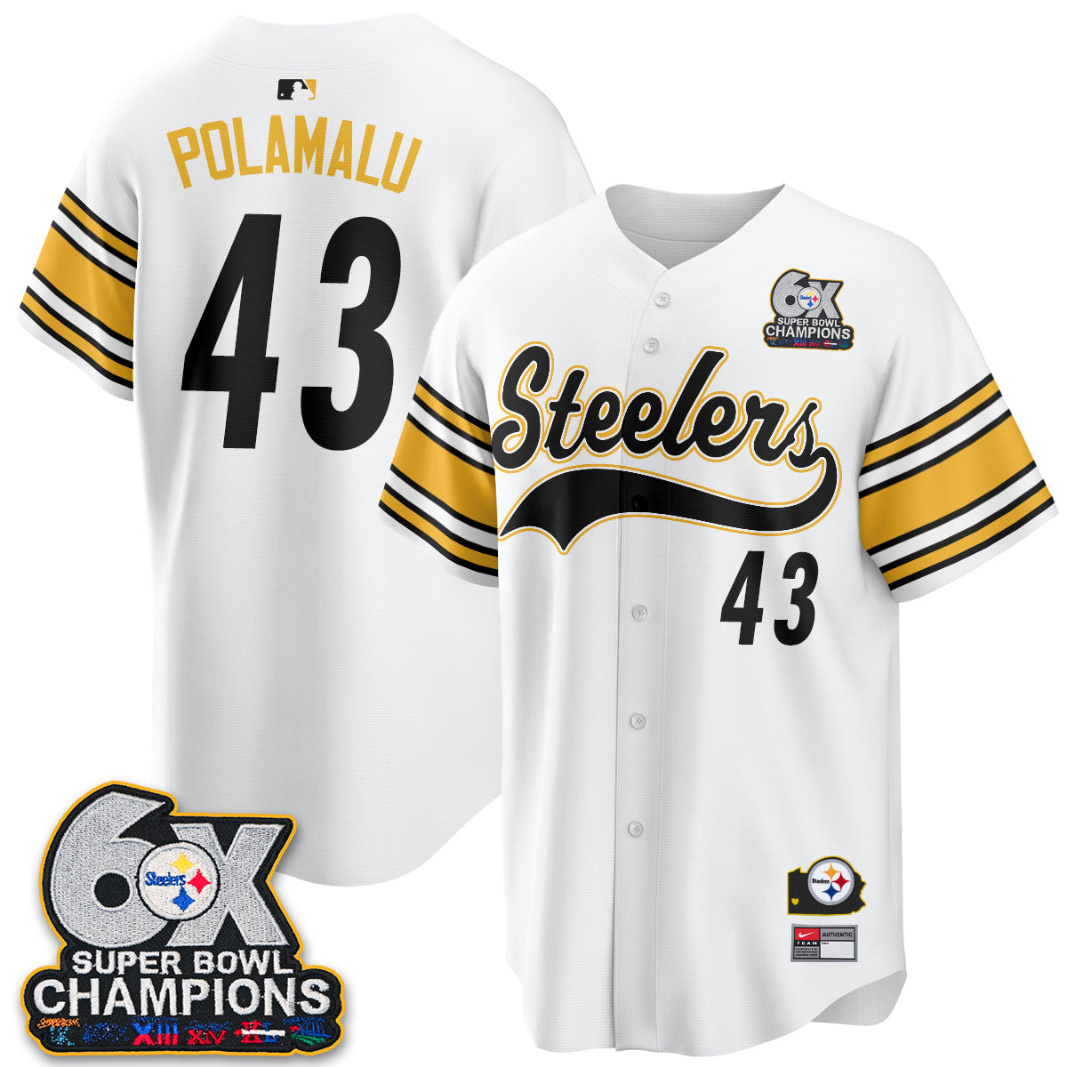 Pittsburgh Steelers 6X Champs Throwback Baseball Vapor Jersey - Stitched