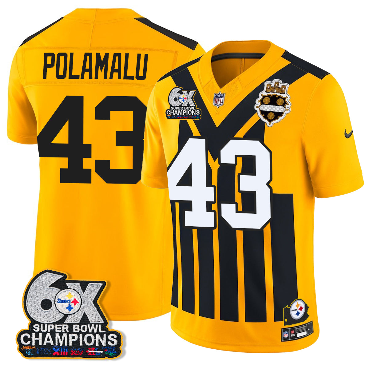 Pittsburgh Steelers 6X Champs Throwback V2 Vapor Jersey - Stitched
