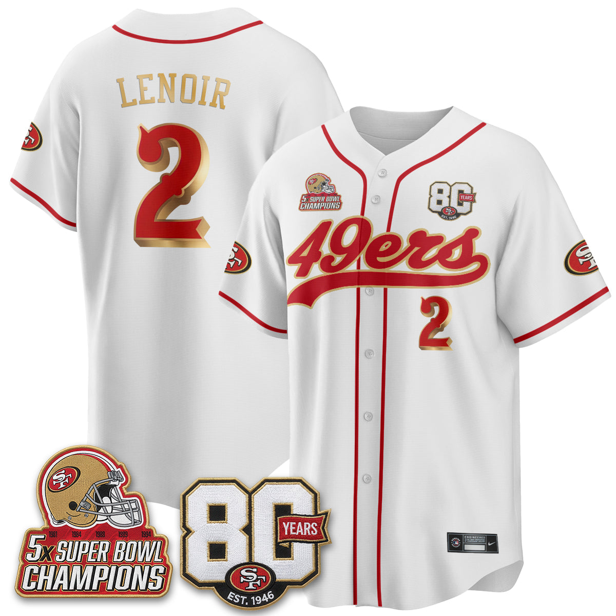 SF 80 Years & 5X Champs Vapor Baseball Jersey - Stitched
