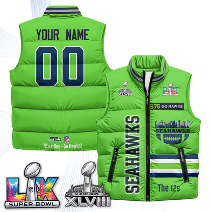 SEA "Go Hawks" Edition Custom Puffer Vest - Printed