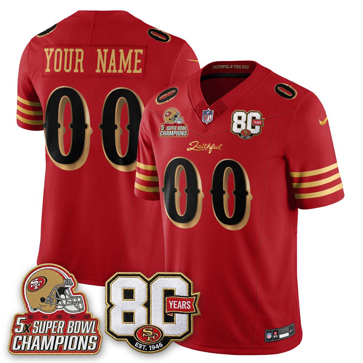 SF 80 Years & 5X Champs Rivalries Vapor Custom Jersey - Stitched
