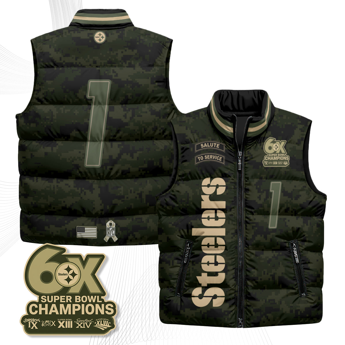 Pittsburgh Steelers 2026 Salute to Service Puffer Vest - Printed