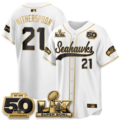 Seattle Seahawks SB LX Champs Gold Edition Baseball Jersey - Stitch