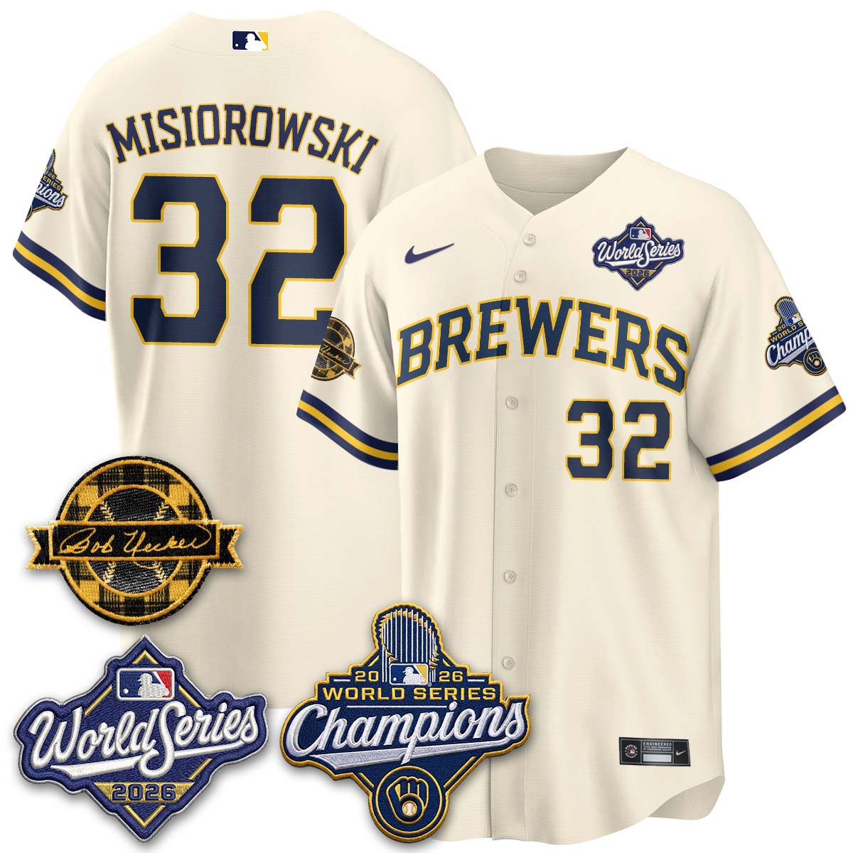 MIL 2026 WS Champions - Bob Uecker Patch Gold Jersey - Stitched (Tiktok)