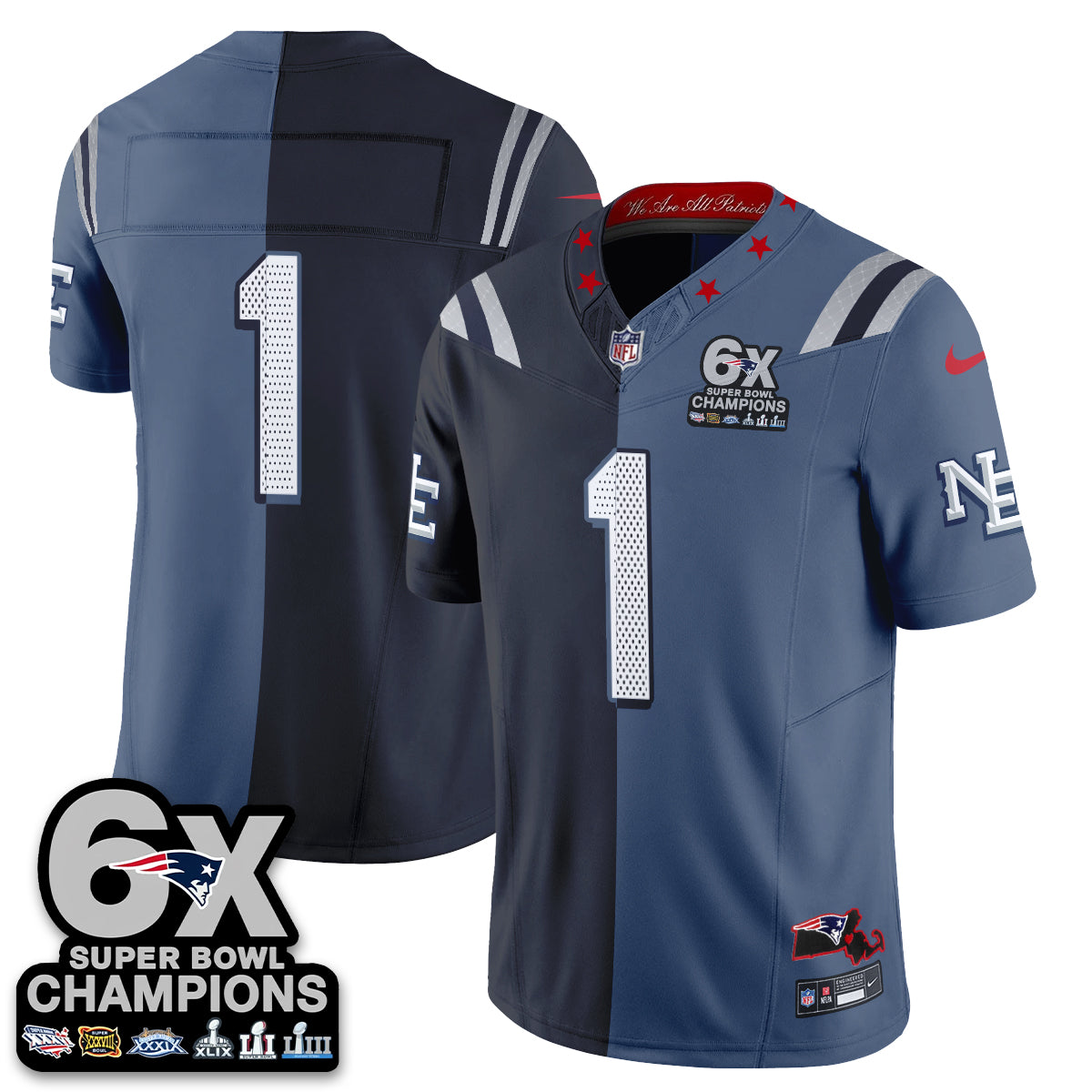 NE 6X Champs Rivalries Split Edition Vapor Jersey - Stitched (V2)