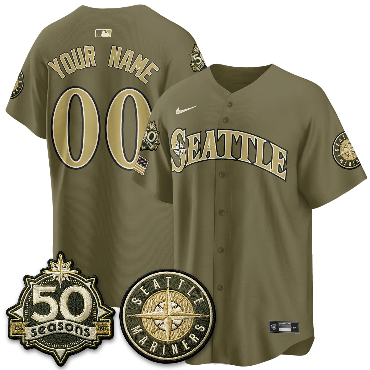 SEA New Era Olive 2026 Armed Forces Day Custom Jersey - All Stitched
