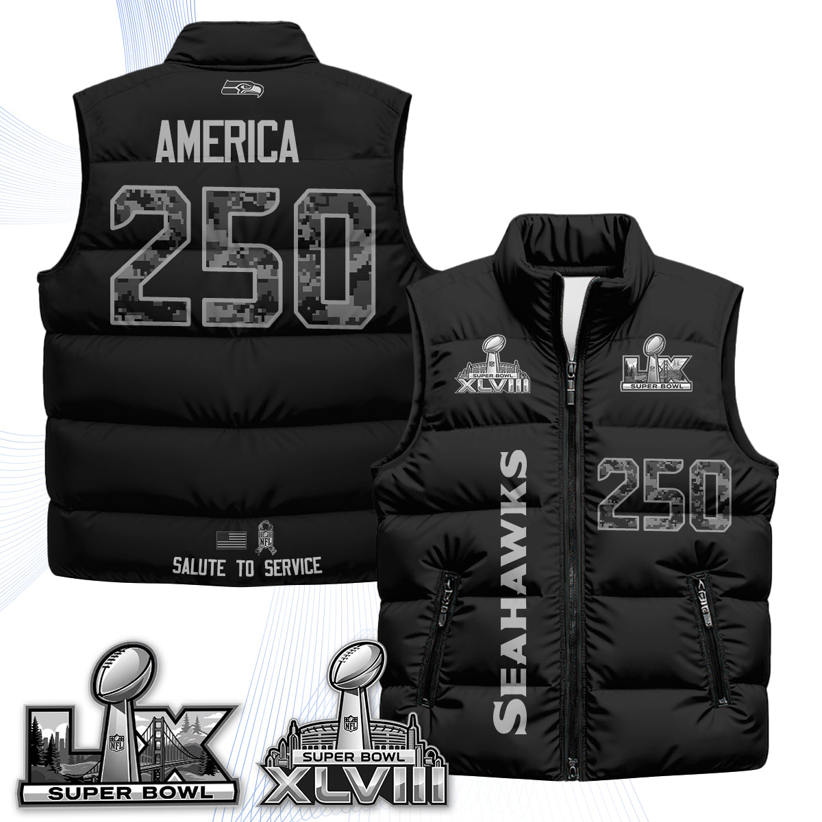 Seattle Seahawks 2026 Salute to Service Puffer Vest - Printed