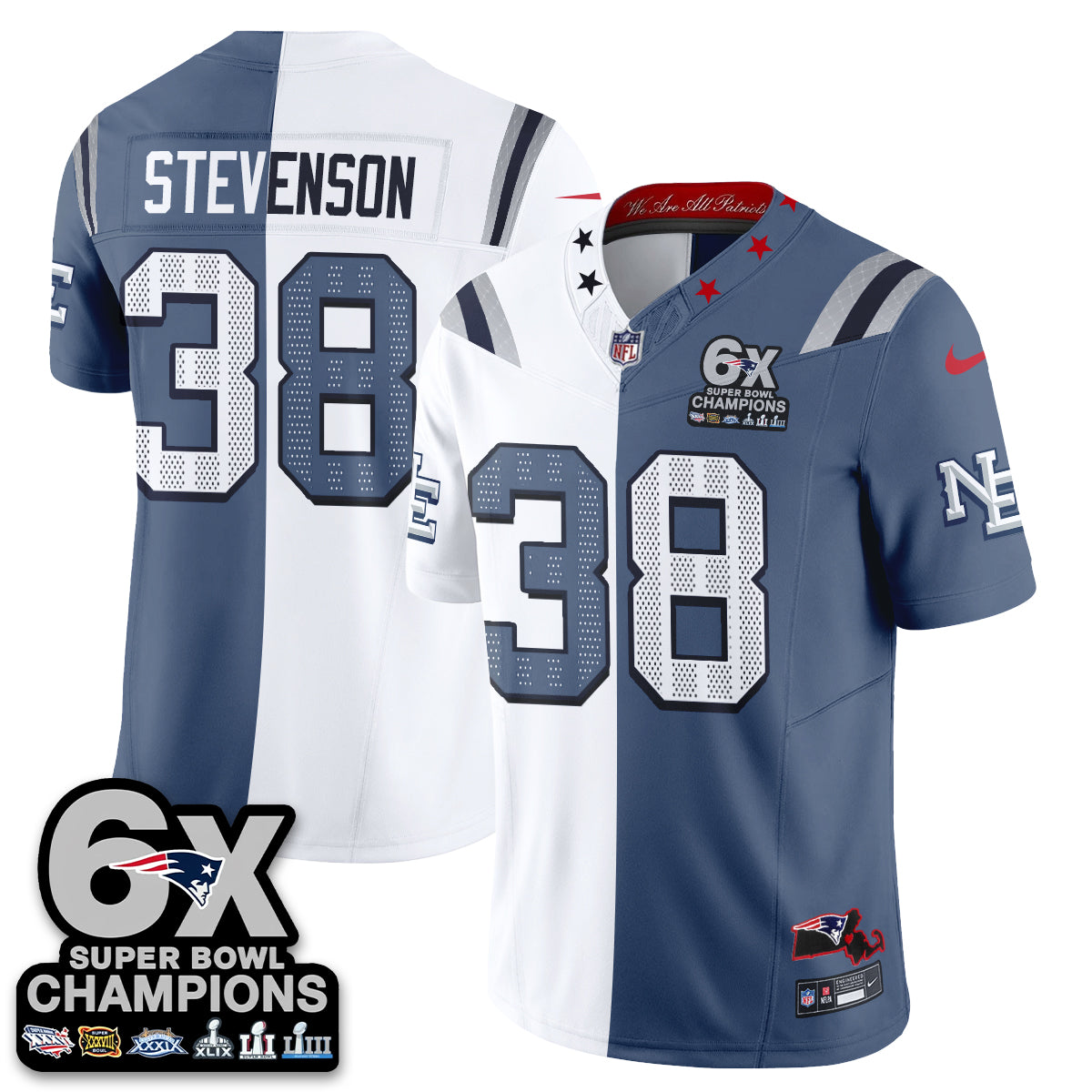 NE 6X Champs Rivalries Split Edition Vapor Jersey - Stitched (V2)
