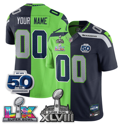 Seattle Seahawks SB LX Champs Split Edition Vapor Custom Jersey - Stitch