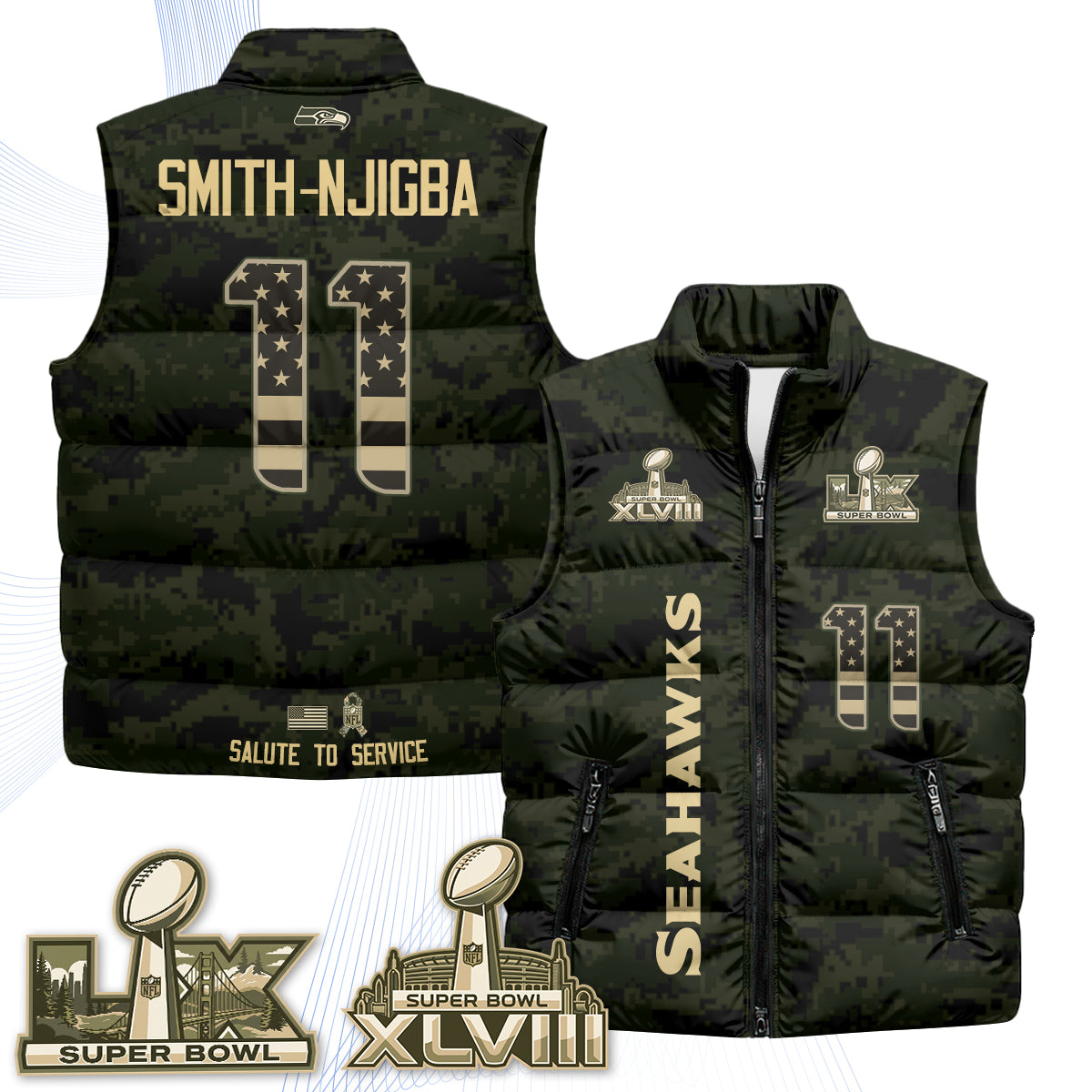 Seattle Seahawks 2026 Salute to Service Puffer Vest - Printed