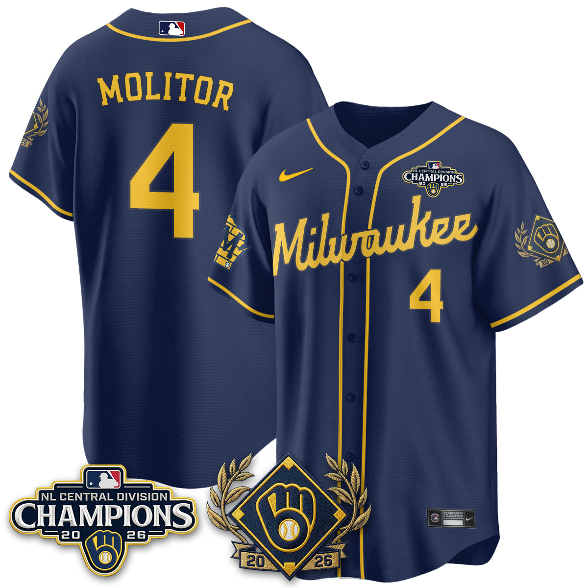 Milwaukee Brewers 2026 NL Division Champs Vapor Gold Jersey - Stitched