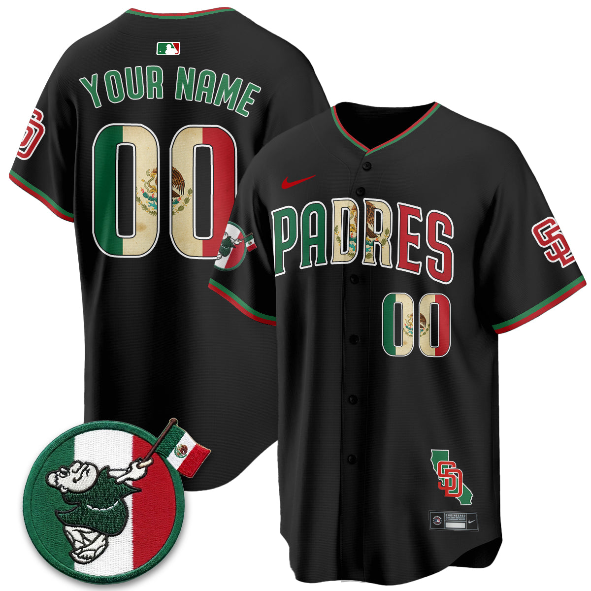San Diego Padres Mexico Style Vapor Custom Jersey - Stitched