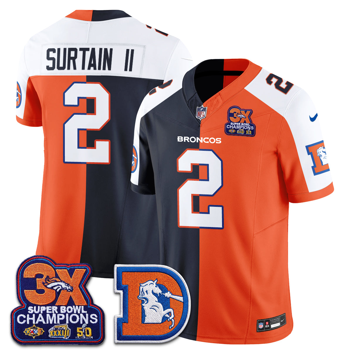 Denver Broncos Throwback Split Vapor Jersey - Stitched