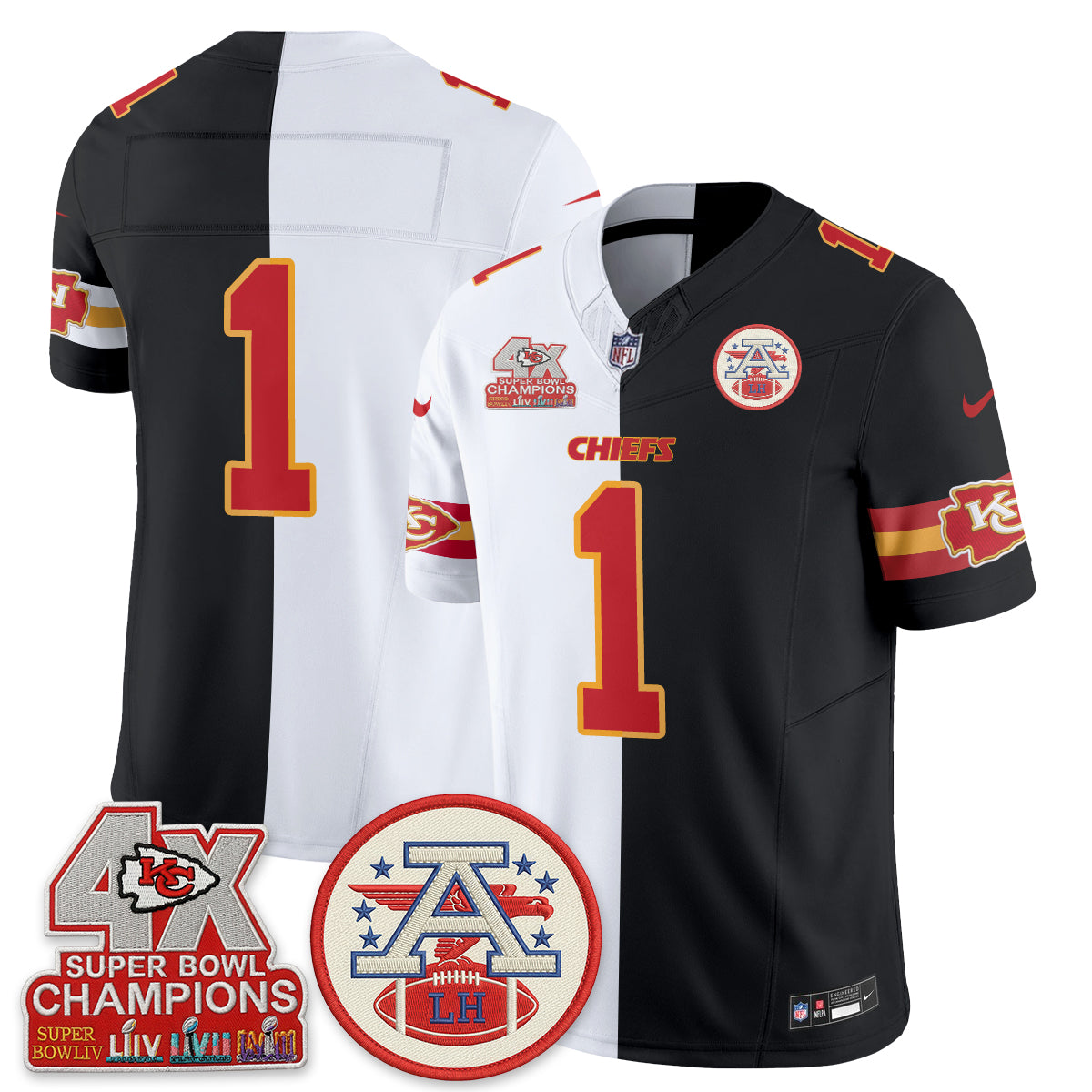Kansas City Chiefs 4X Champs Patch Split Edition Vapor Jersey - Stitched
