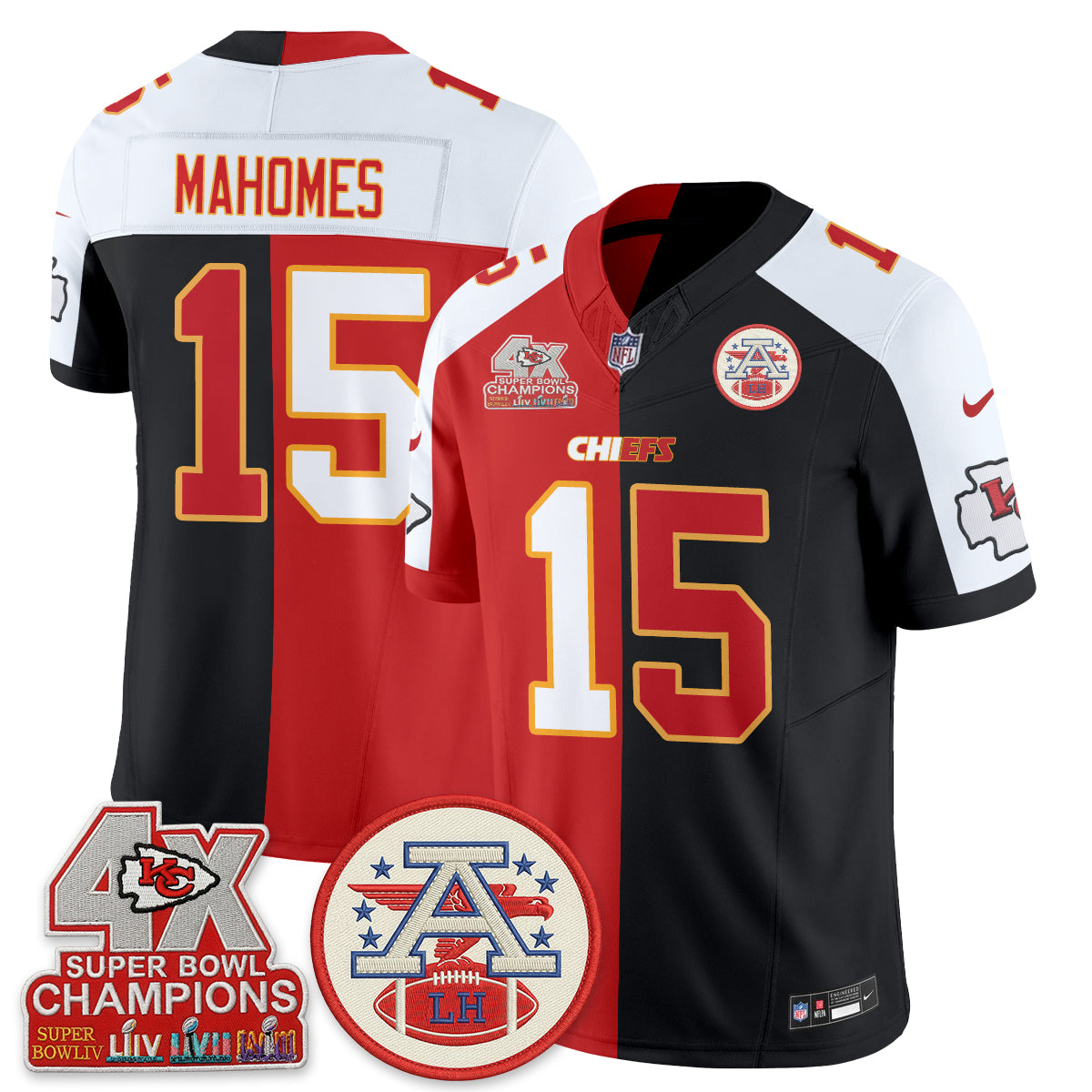 Kansas City Chiefs 4X Champs Patch Split Edition Vapor Jersey - Stitched