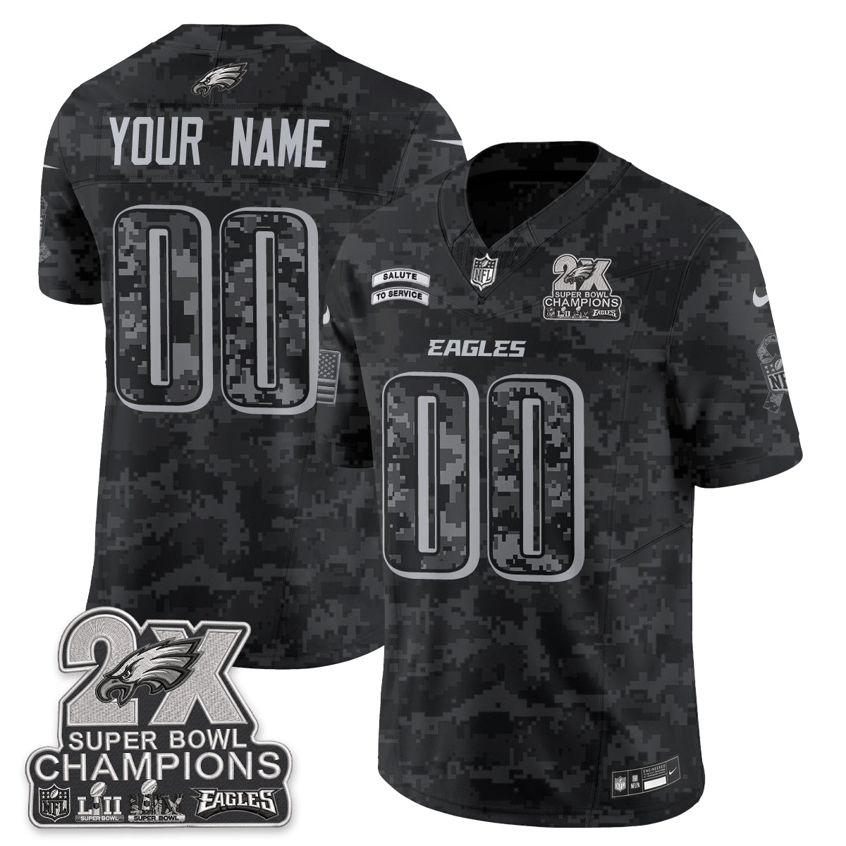 Philadelphia Eagles Salute to Service V2 Vapor Custom Jersey - Stitched