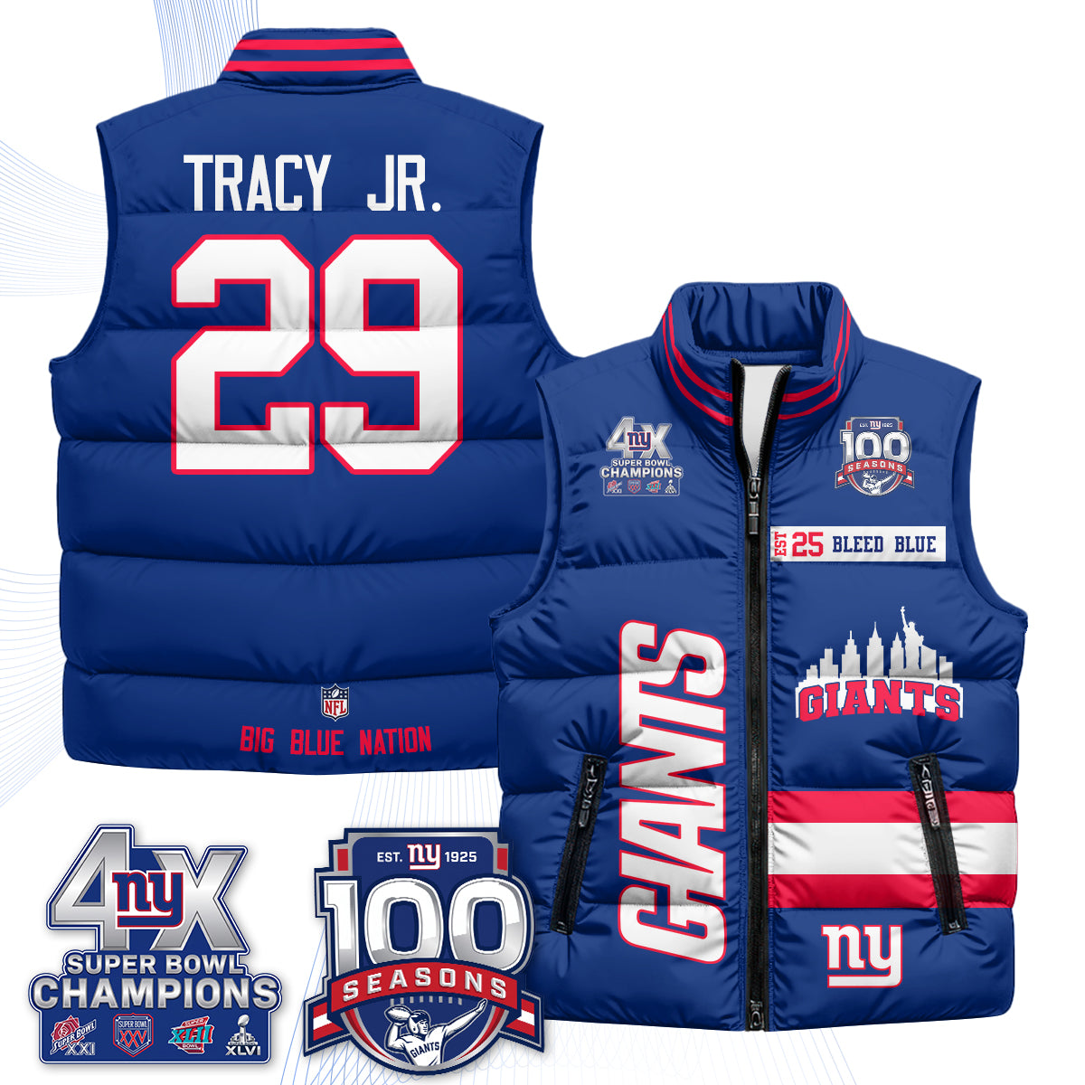 NYG 4X Champs S.Bowl Puffer Vest - Printed