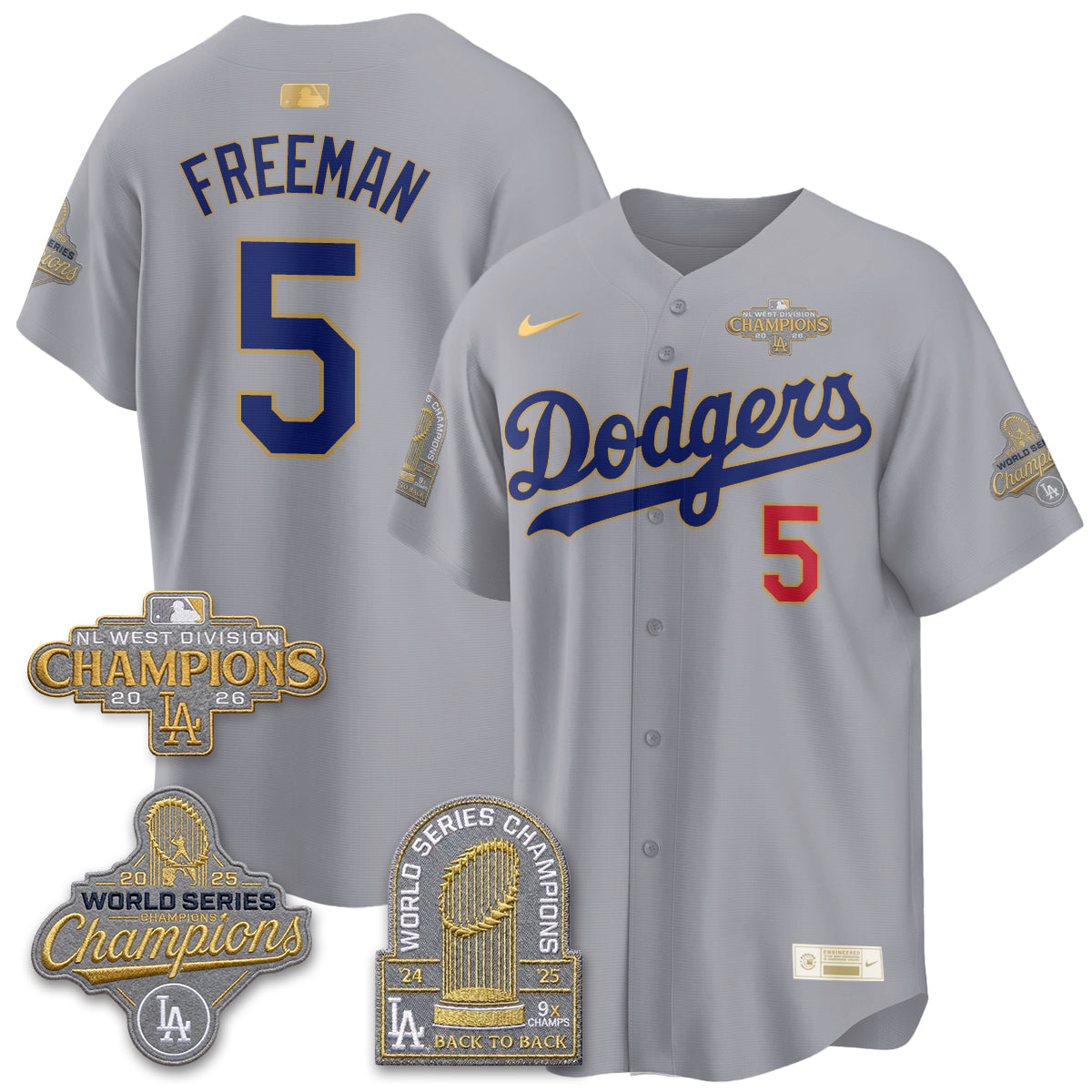 Los Angeles Dodgers 2026 NL West Champs Black Gold Vapor Jersey- Stitched