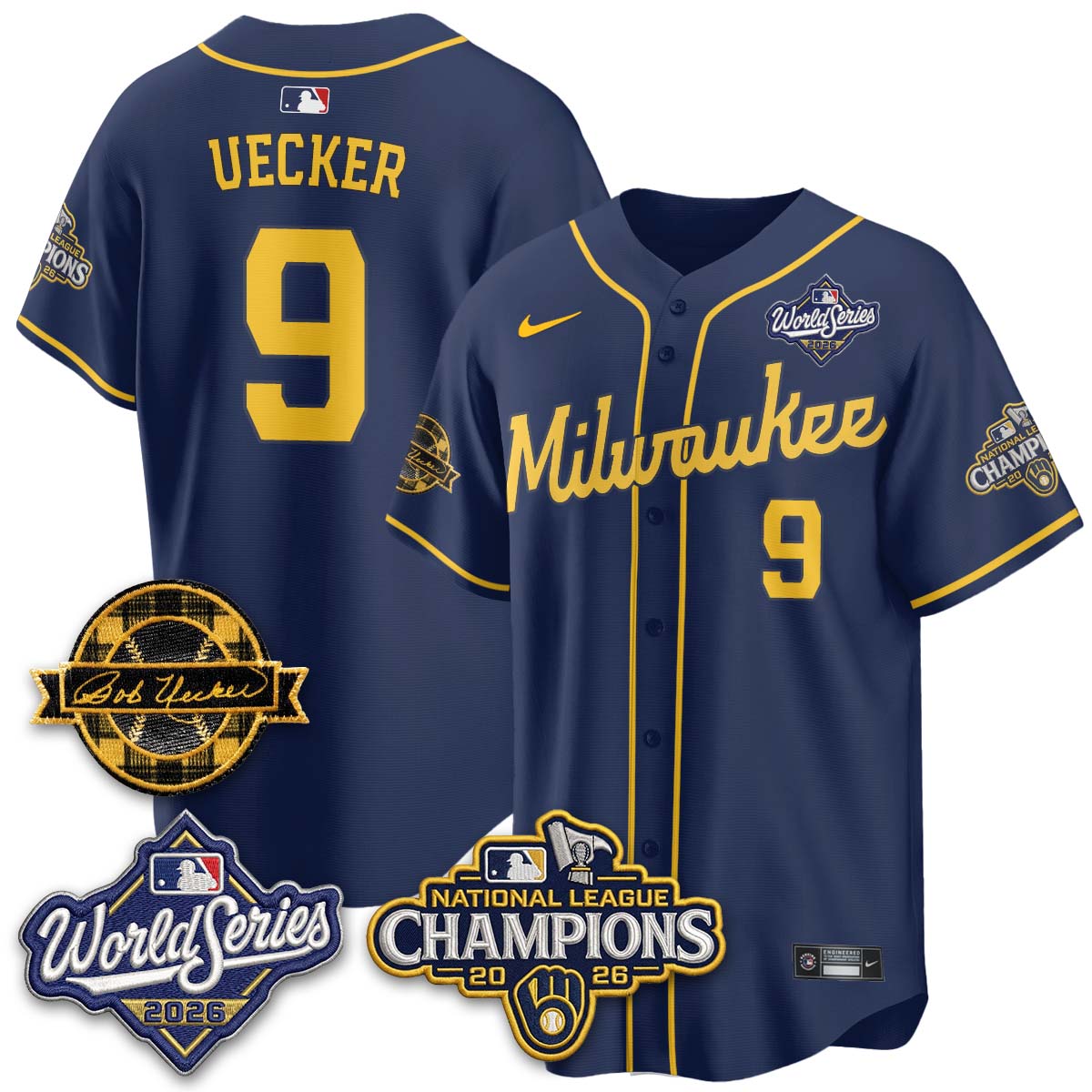 MIL WS26 - Bob Uecker Patch Black Gold Jersey - Stitched (Tiktok)