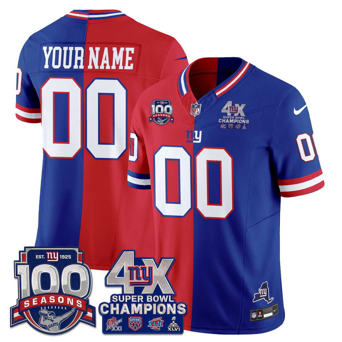 NYG 4X SBowl Split Edition Vapor Custom Jersey - Stitched