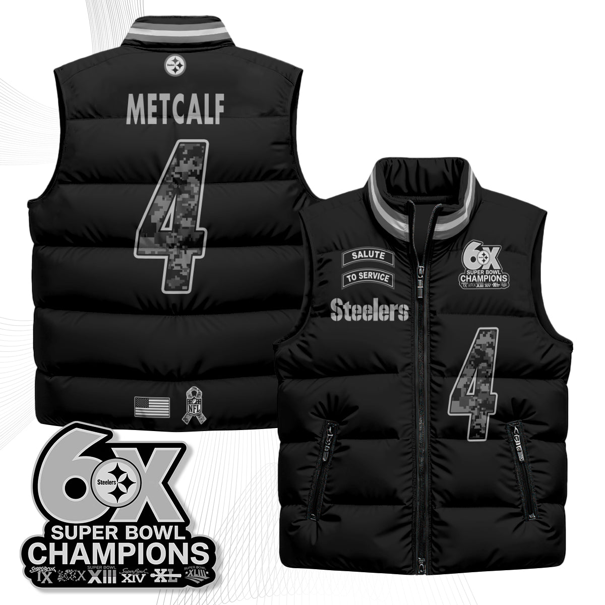 Pittsburgh Steelers 2026 Salute to Service Puffer Vest - Printed