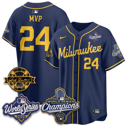 MIL 2026 WS Champions - Bob Uecker Patch Gold Jersey - Stitched (Tiktok)