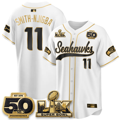 Seattle Seahawks SB LX Champs Gold Edition Baseball Jersey - Stitch