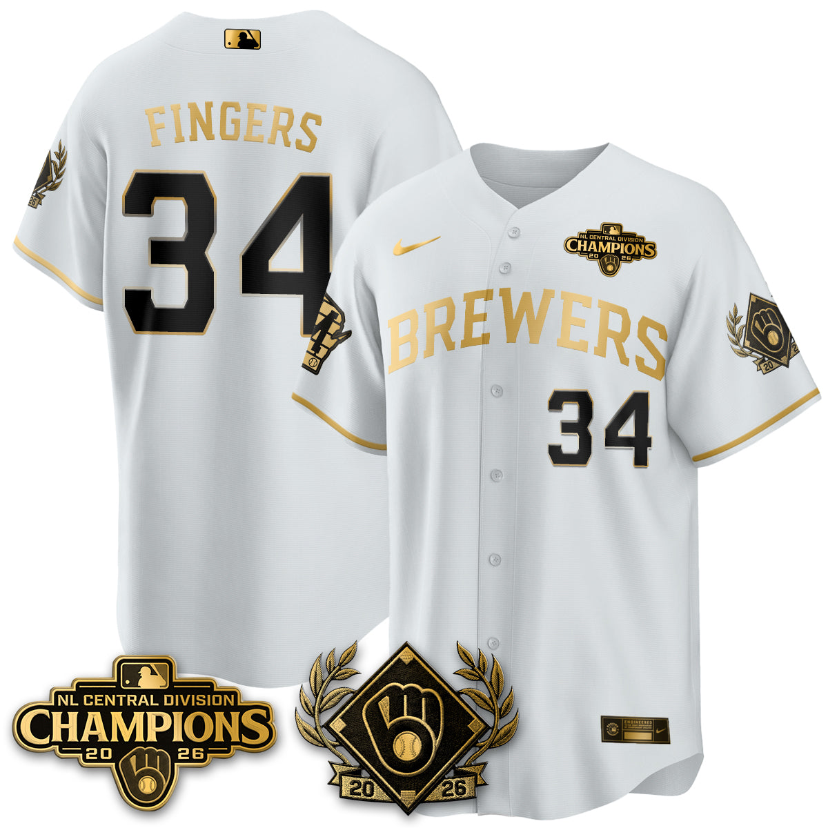 Milwaukee Brewers 2026 NL Division Champs Vapor Gold Jersey - Stitched
