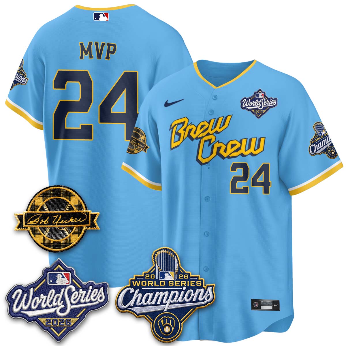 MIL 2026 WS Champions - Bob Uecker Patch Gold Jersey - Stitched (Tiktok)