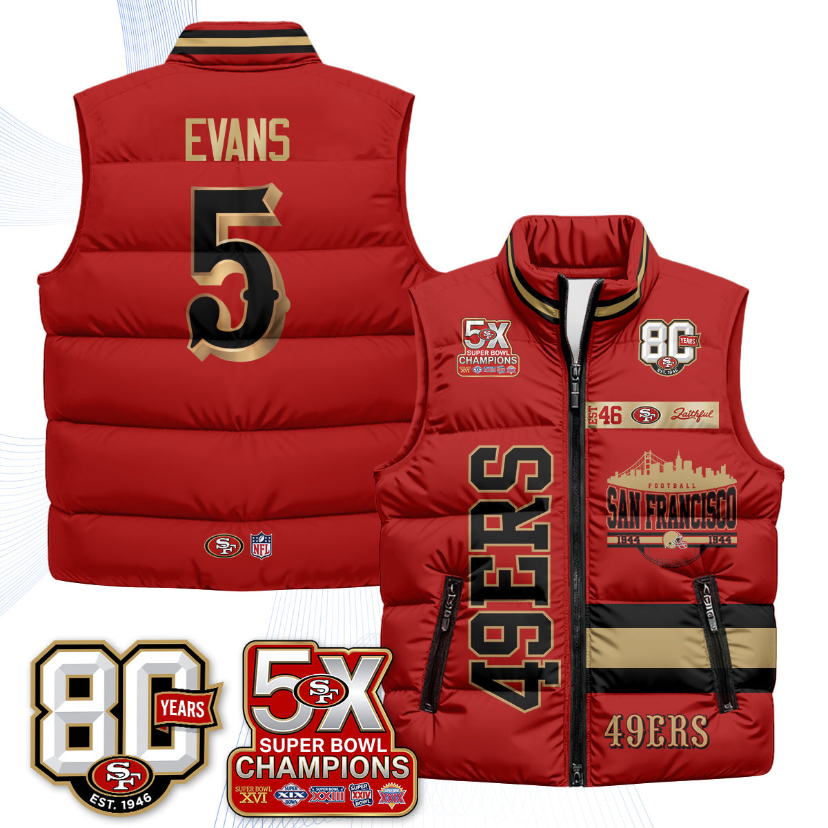 SF Faithful to The Bay Puffer Vest - Printed