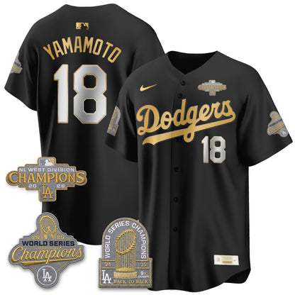 Los Angeles Dodgers 2026 NL West Champs Black Gold Vapor Jersey- Stitched