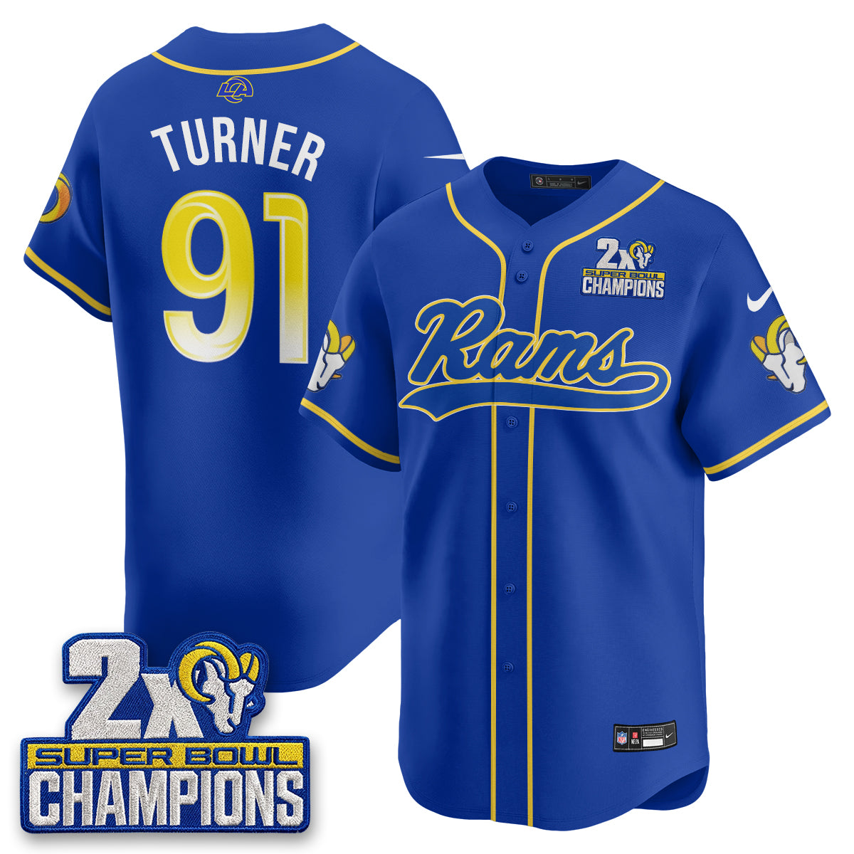 LAR 2X Champs Fearsome White Baseball Vapor Jersey - Stitched