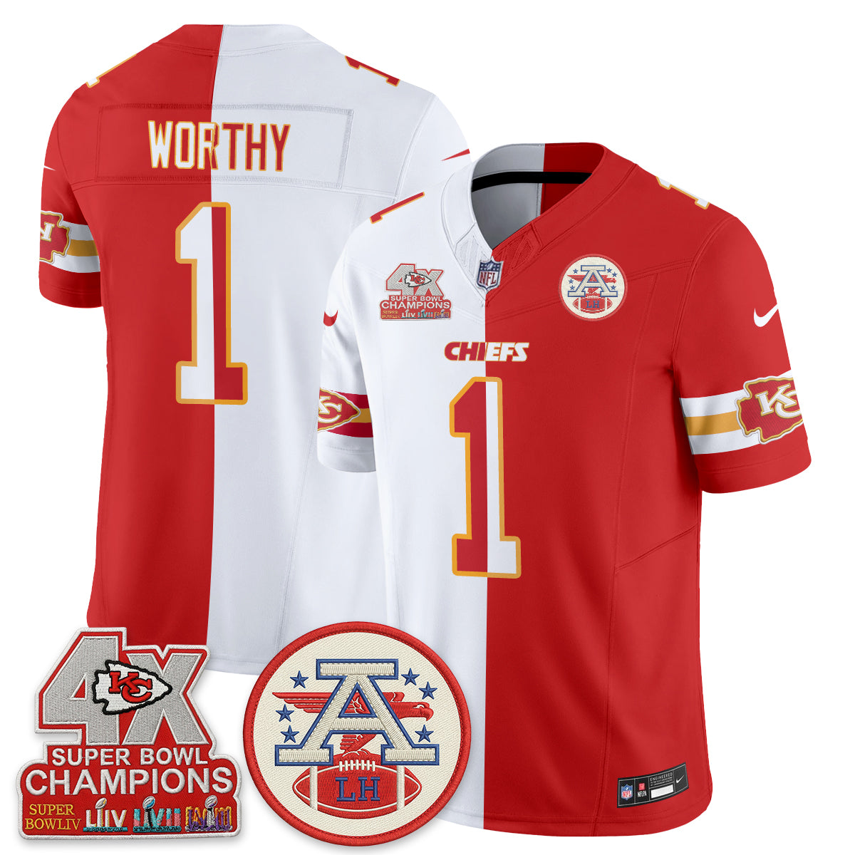 Kansas City Chiefs 4X Champs Patch Split Edition Vapor Jersey - Stitched