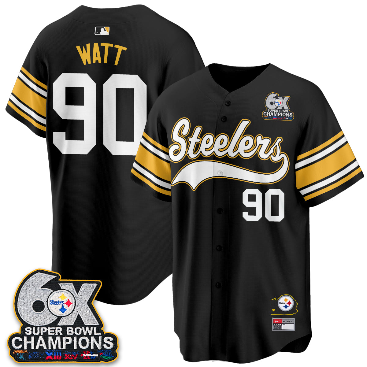 Pittsburgh Steelers 6X Champs Throwback Baseball Vapor Jersey - Stitched