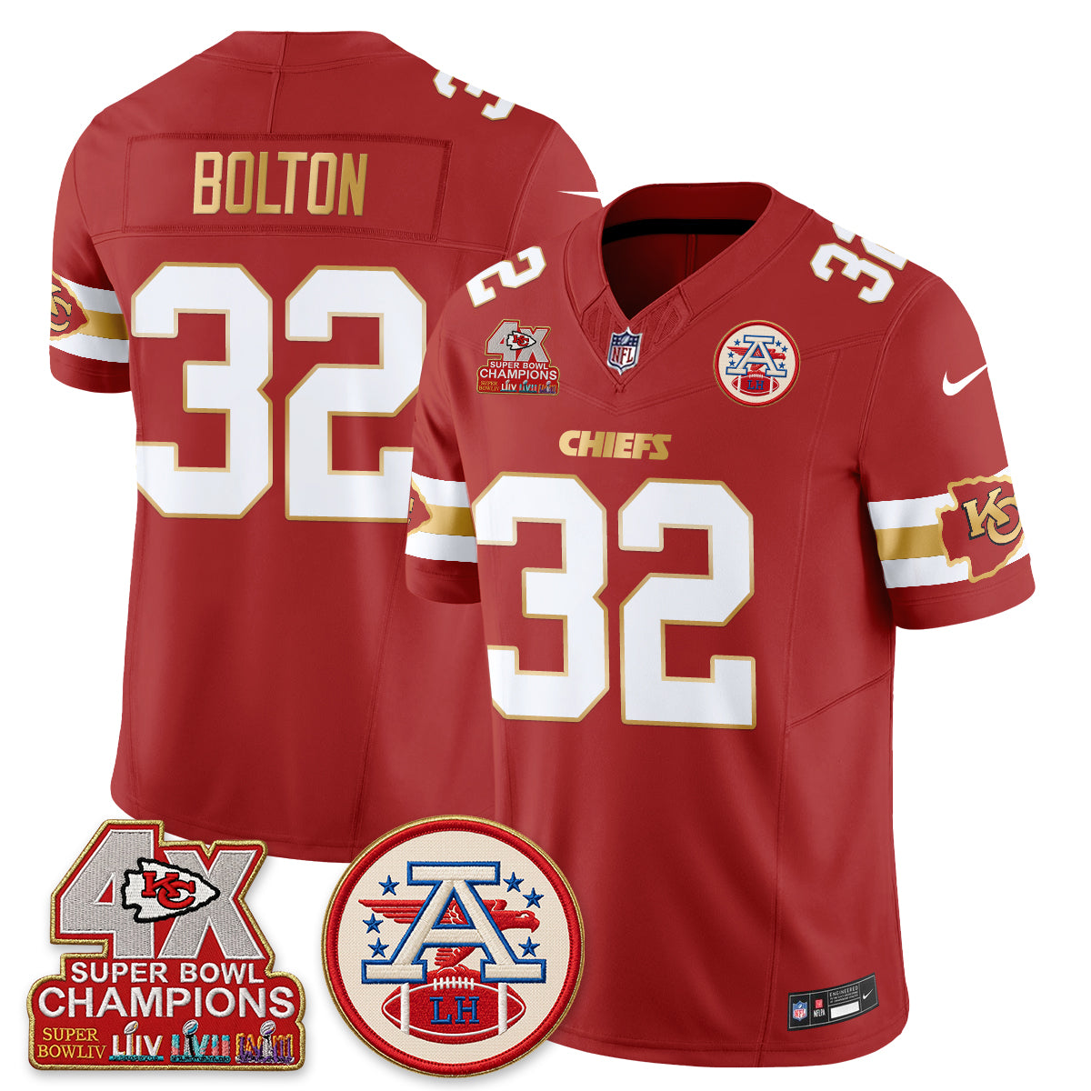 Kansas City Chiefs 4X Champs Gold Edition Vapor Jersey - Stitched
