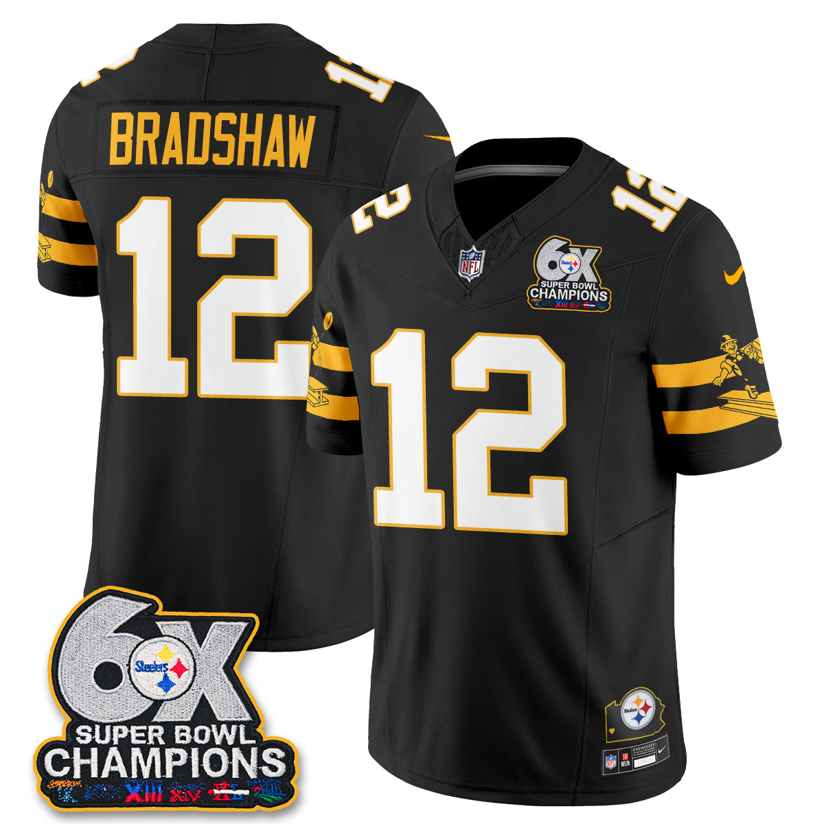 Pittsburgh Steelers 6X Champs Throwback V2 Vapor Jersey - Stitched
