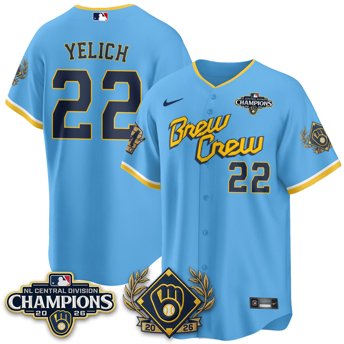Milwaukee Brewers 2026 NL Division Champs Vapor Gold Jersey - Stitched